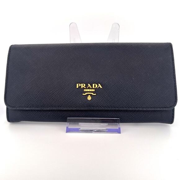 Prada Saffiano Lux Leather Continental Wallet in Black with Gold Hardware - Picture 1 of 5